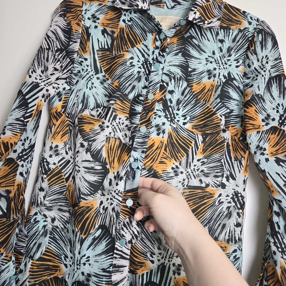 MICHAEL Michael Kors Mint Orange White Floral Boho Artsy Shirts Dress XS - Picture 6 of 10